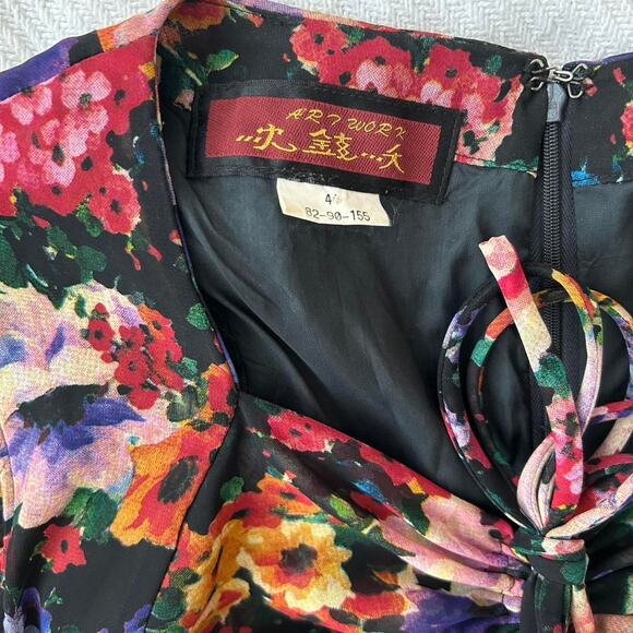 Vintage ARTWORK Floral fit and flare midi dress sweatheart neckline size 4 (XS) - Picture 4 of 7